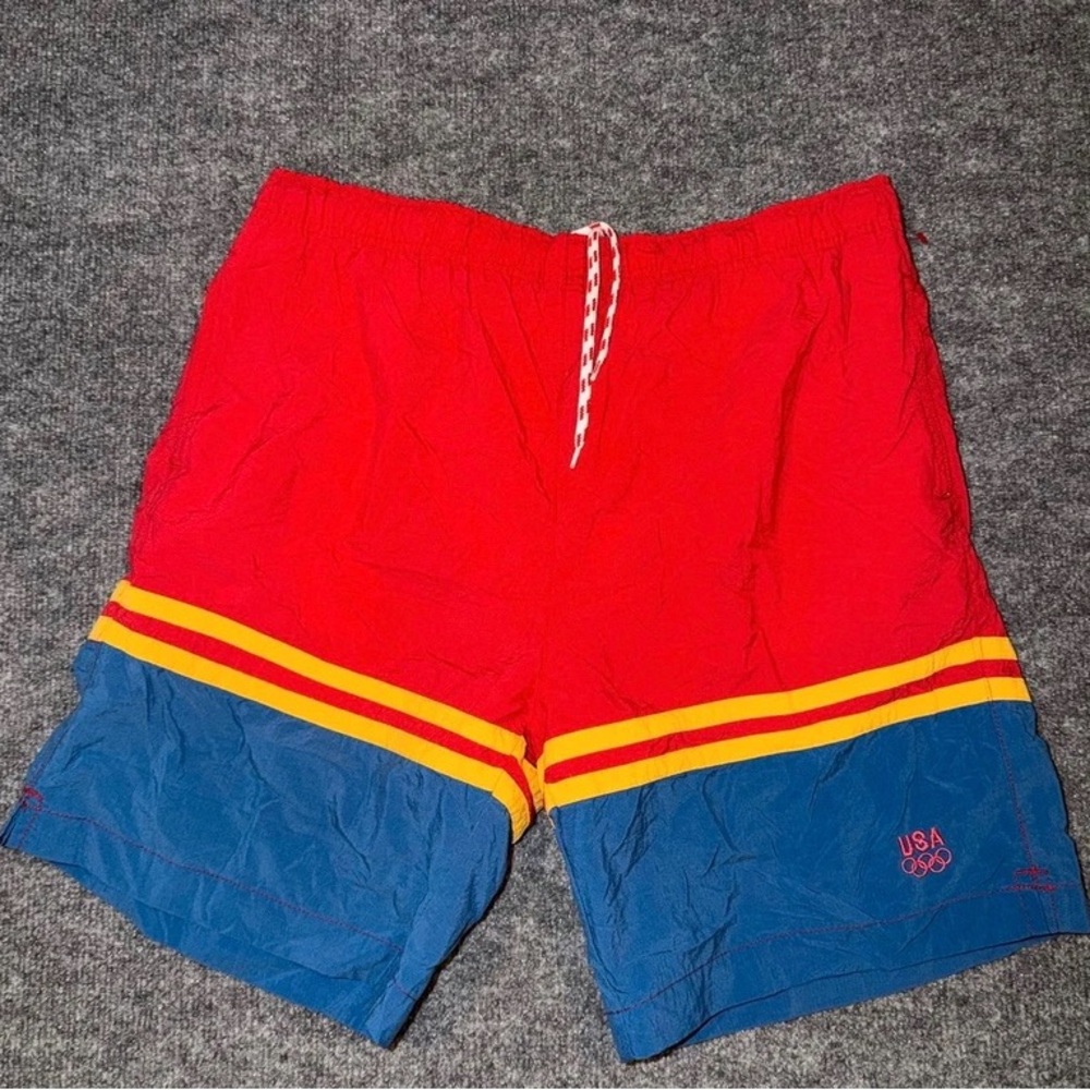 STARTER Red, Yellow & Blue Men's Swim Trunks with USA Accent